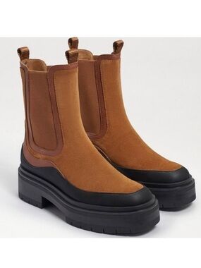Sam Edelman Lulia Lug Sole Pull on Chelsea Boots Brown/Black 7.5 Suede Rubber